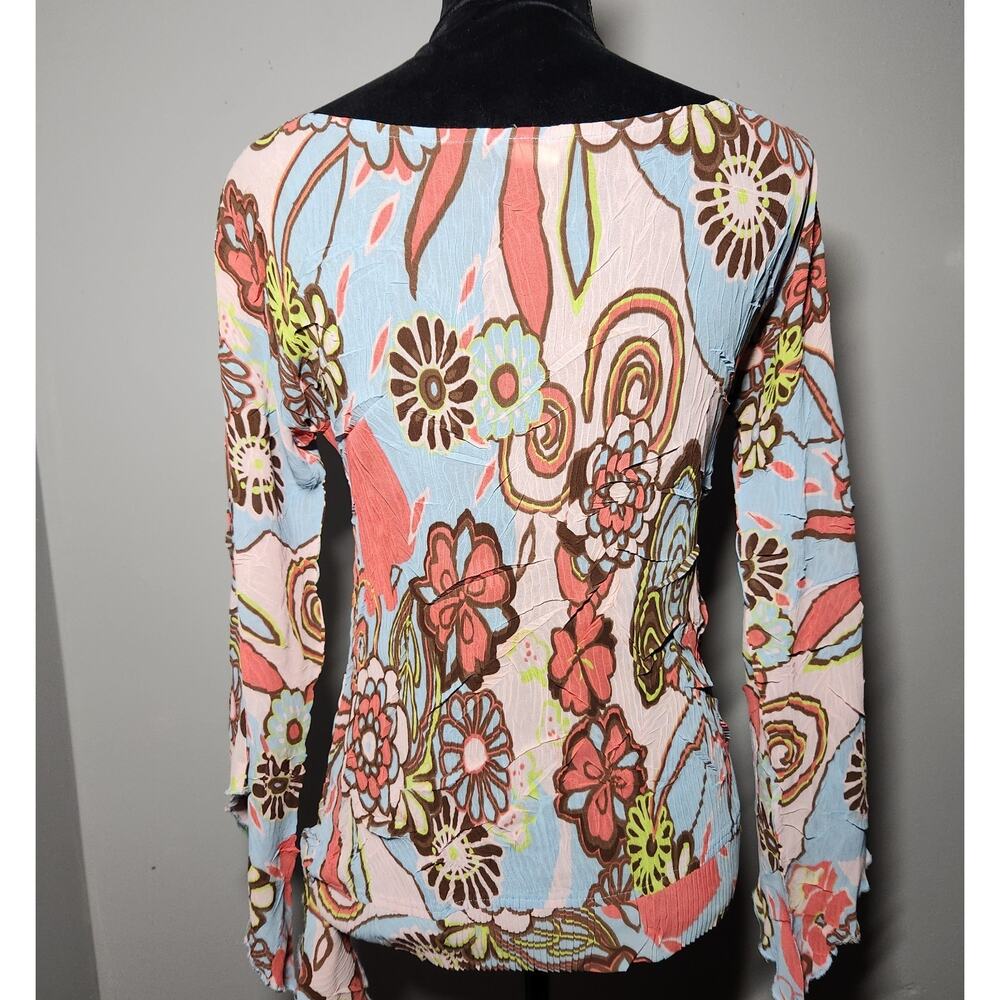 Vtg Cache Y2K Floral Bell Sleeve Side Tie Blouse Boho Psychedelic Top M - Picture 8 of 11